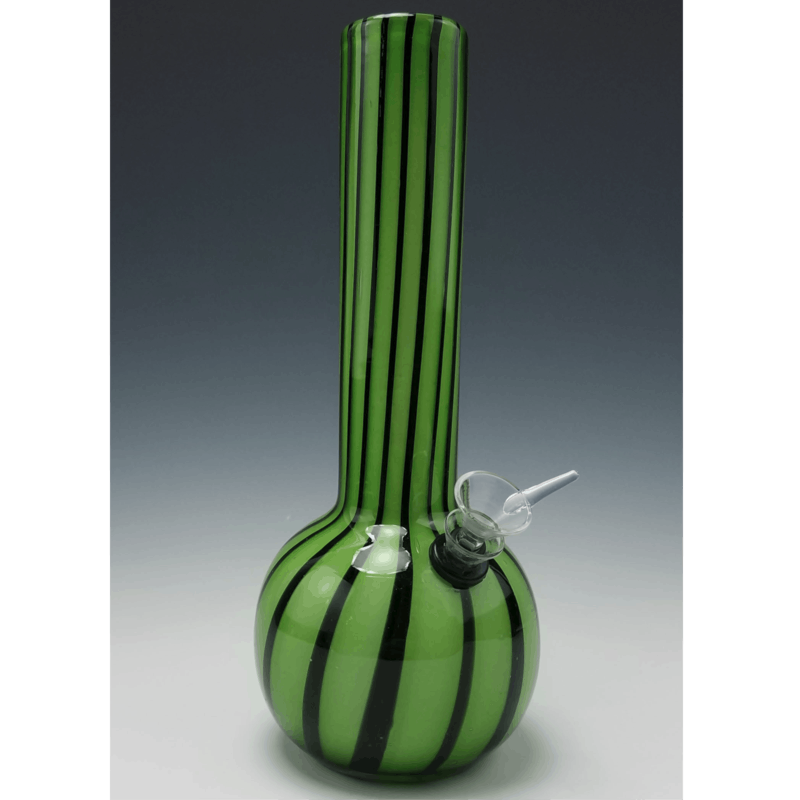 Mile High Glass Pipes 10" Green & Black Stripe Soft Glass Water Pipe